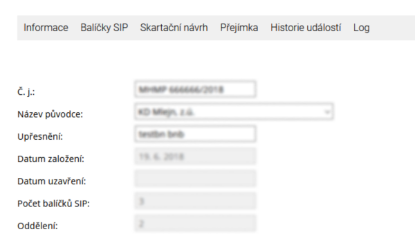 Skartační řízení - Záložka informace náhled